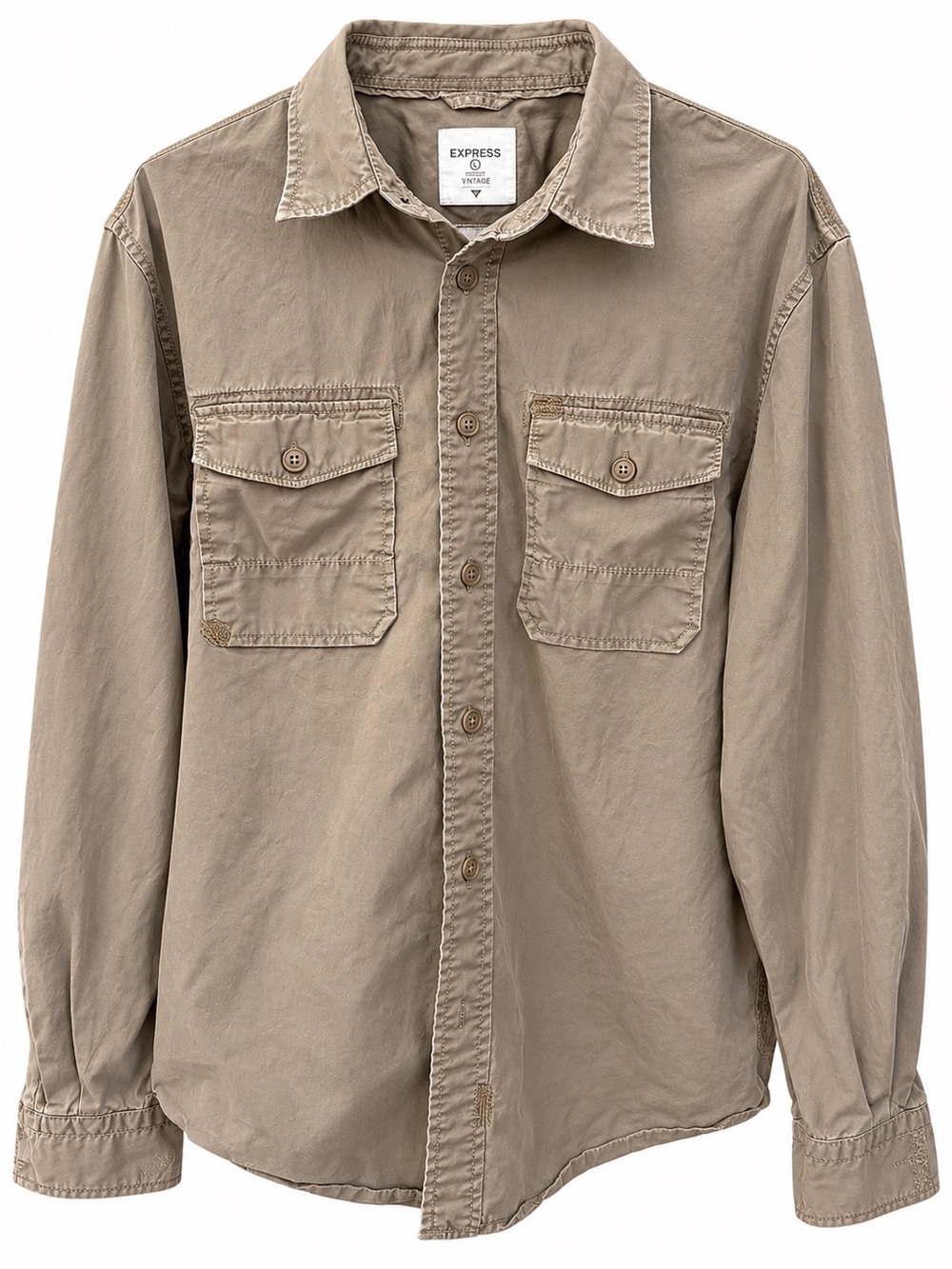 Express Men's Khaki Button-Front Utility Shirt Jacket